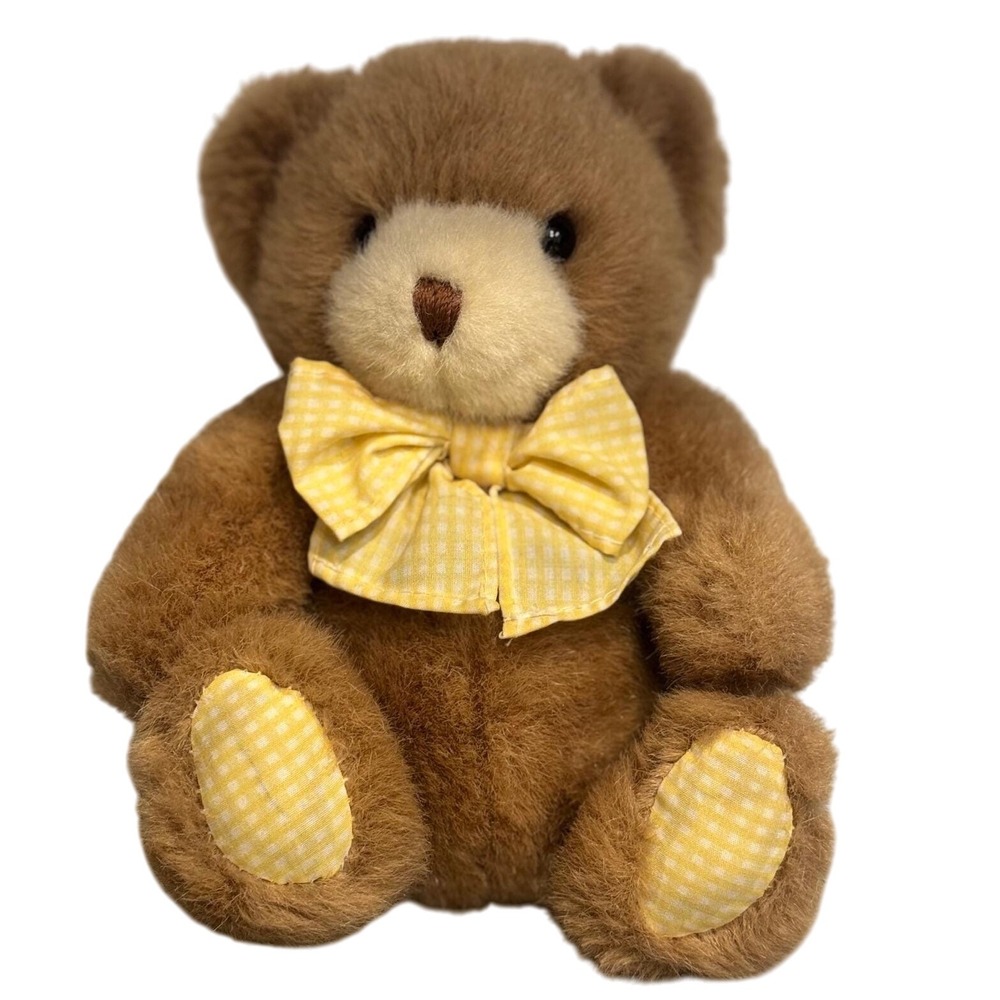 Carter's Prestige Teddy Bear Yellow Gingham Rattle 1990s Vintage‎